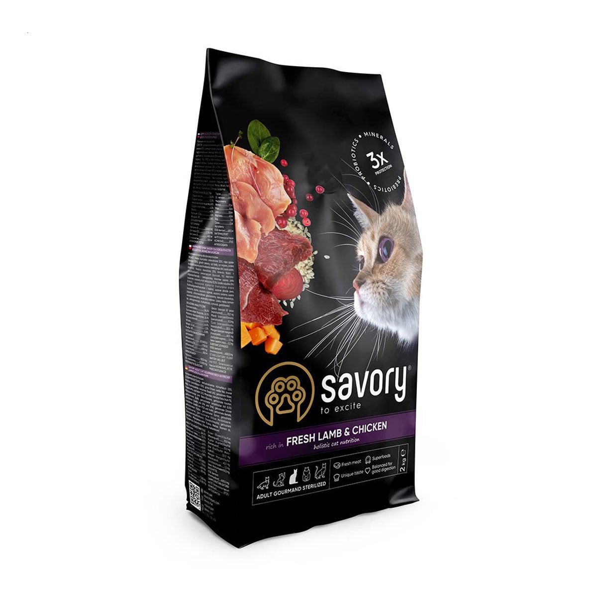 Сухий корм для стерилізованих кішок Savory Adult Cat Steril Fresh Lamb &amp; Chicken з свіжим м'ясом ягня та курки, 2 кг